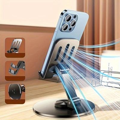 360 Degree Rotating Full Metal Universal Stand for Mobile Phones and Tablets with Adjustable Height and Stable Base