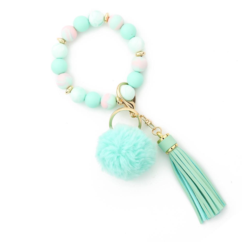 Silicone Bead Bracelet with Pom-Pom Keychain & Tassel Pendant - 2024 Women's Style