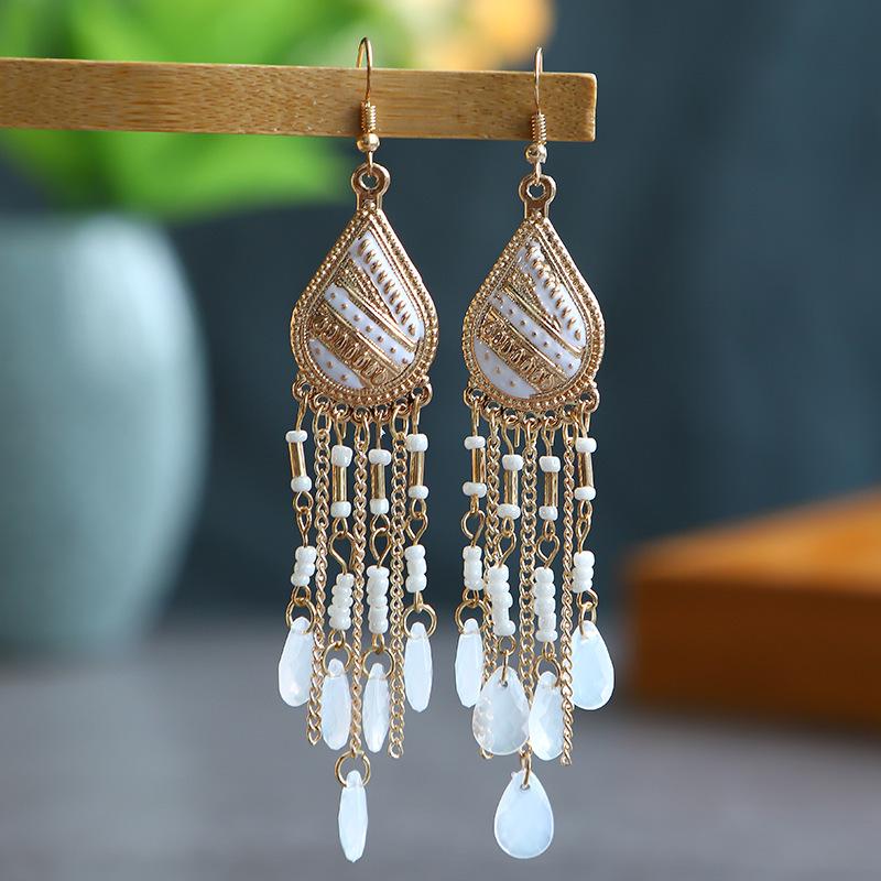 Bohemian Crystal Tassel Earrings - Ethnic Style, Slim Face, Exaggerated Design for Travel