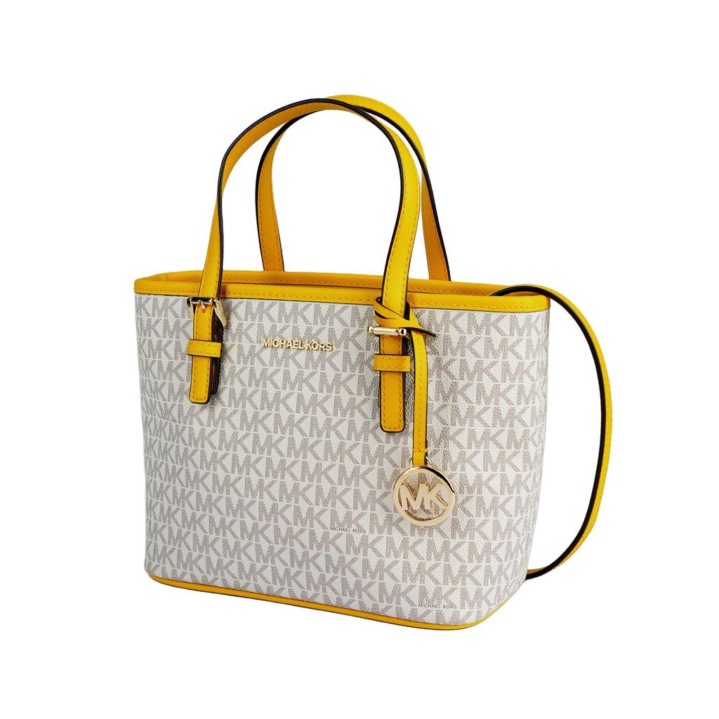 Michael Kors Mk Jet Set Monogram Vintage Tote Bag Shopping Bag Crossbody Coated Canvas Shoulder Handbag Mini Women Tote 35T9GTVTOB-JSMN-YLW-MLT