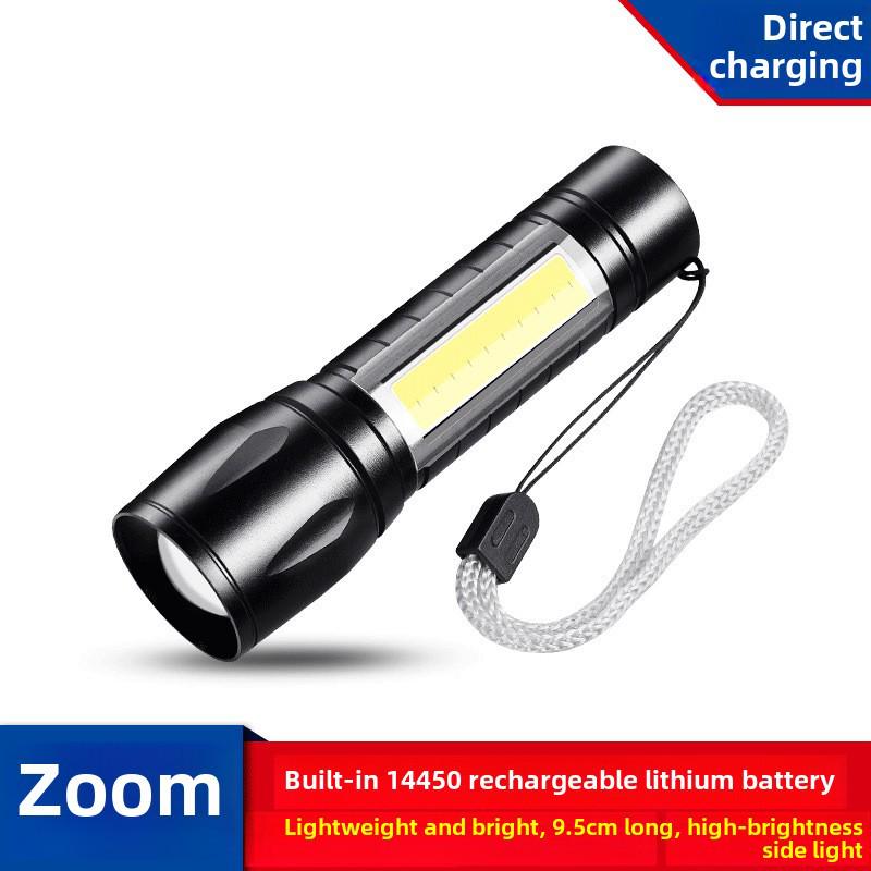 511 Mini USB Rechargeable LED Flashlight with COB, Telescopic Zoom, and Logo Printing