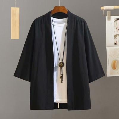 Koszula męska wiosenna w stylu retro w stylu chińskim, luźna, ćwierćkardigan, trzy otwarte rękawy, fartuch księdza, czysty kolor, tradycyjne ubrania
