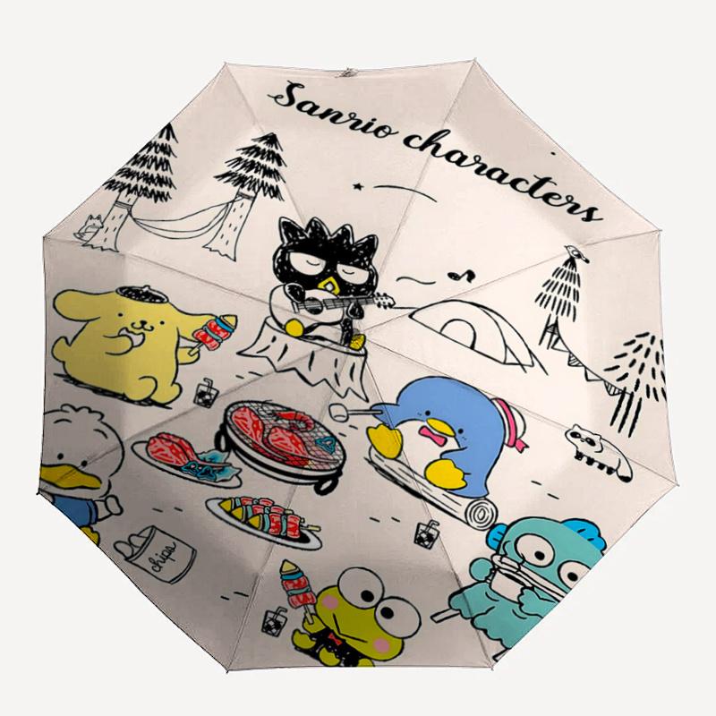 1pc Sanrio Characters Camping Adventure: Automatic Opening/Closing Umbrella with Portable Folding Design, 8-Bone Iron Frame, Outdoor, Festive Gift for