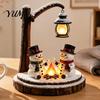 Bedside Lighting for Kids Room Christmas Santa Claus Reading Lantern, Snowman Elk LED Night Light with Warm Resin Desk Lamp Dormitory Glow,