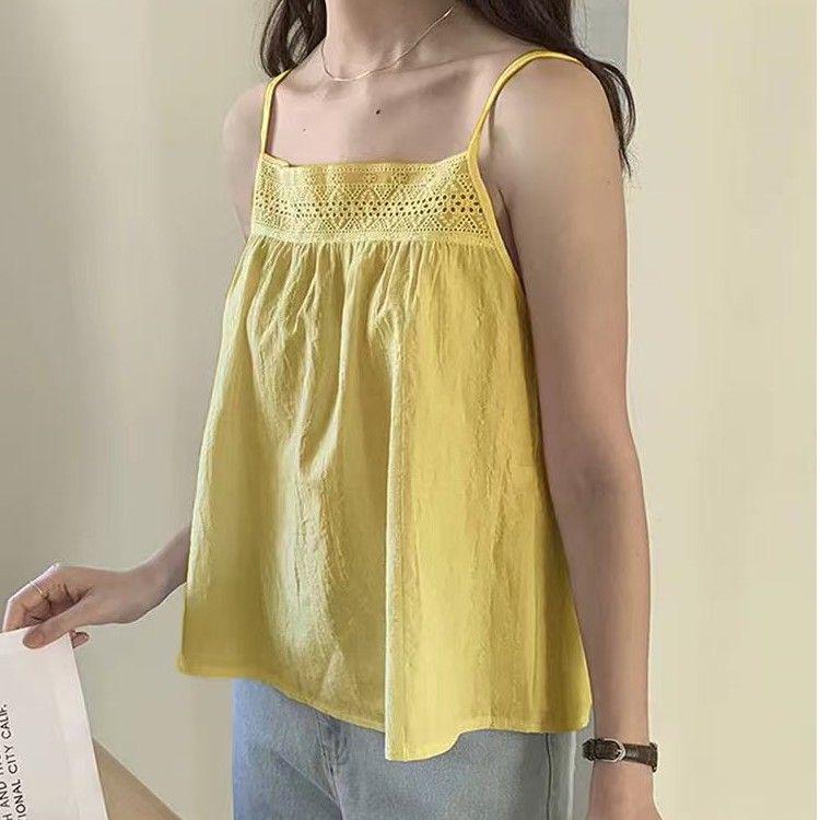 Women's Plus Size Cotton Linen Embroidered Camisole Vest - Spring/Summer Loose Base Layer Top