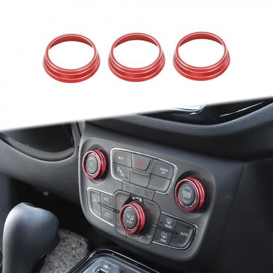 3PCS Red AC Control Knob Covers for Jeep Compass 2017- Interior Accessories
