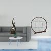 Resin Flame Art Sculpture with Wooden Display Stand Modern Abstract Fire Statue Ornament for Living
