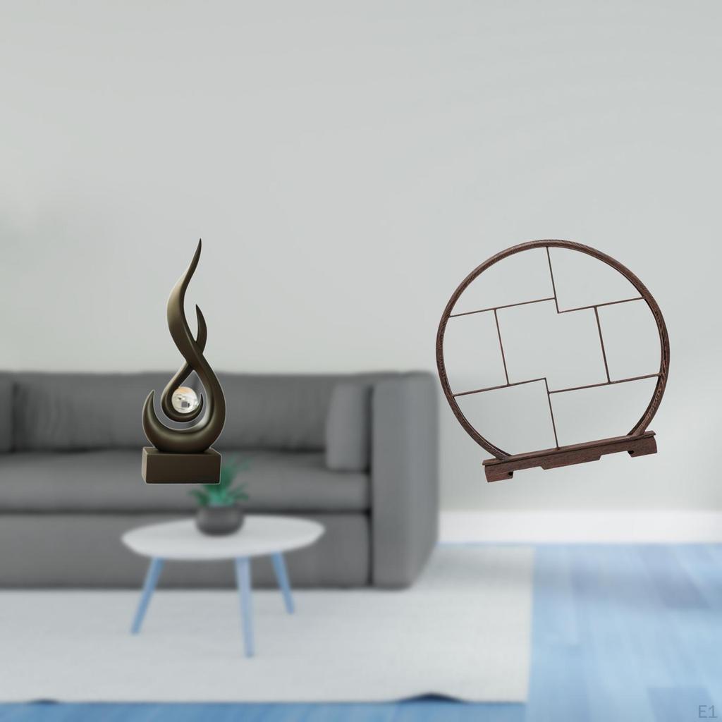 Resin Flame Art Sculpture with Wooden Display Stand Modern Abstract Fire Statue Ornament for Living