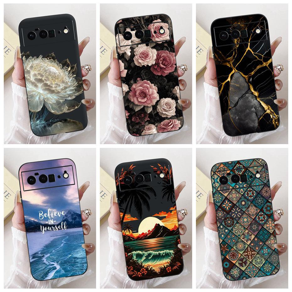 Beautiful Floral Painting Phone Case For Google Pixel 6 Pro 6a Black Silicone Soft Cover For Google Pixel6 6a 6Pro Cases Bumpers