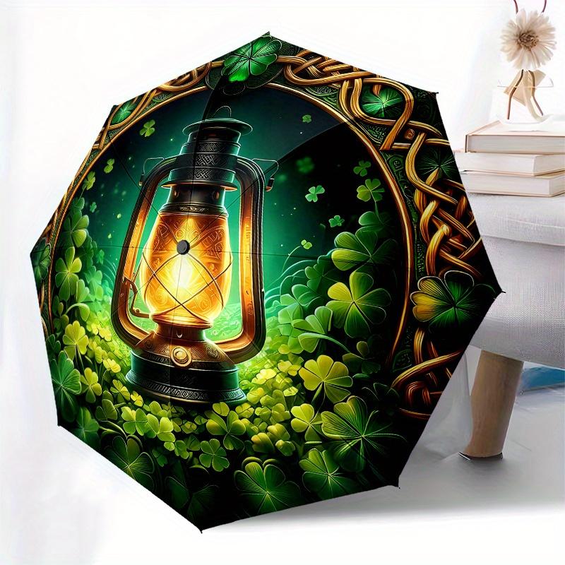 Shamrock Lantern: Irish Decor with Celtic KnotsUmbrella, Portable 3-Fold Compact Umbrella for Men & Women Gift