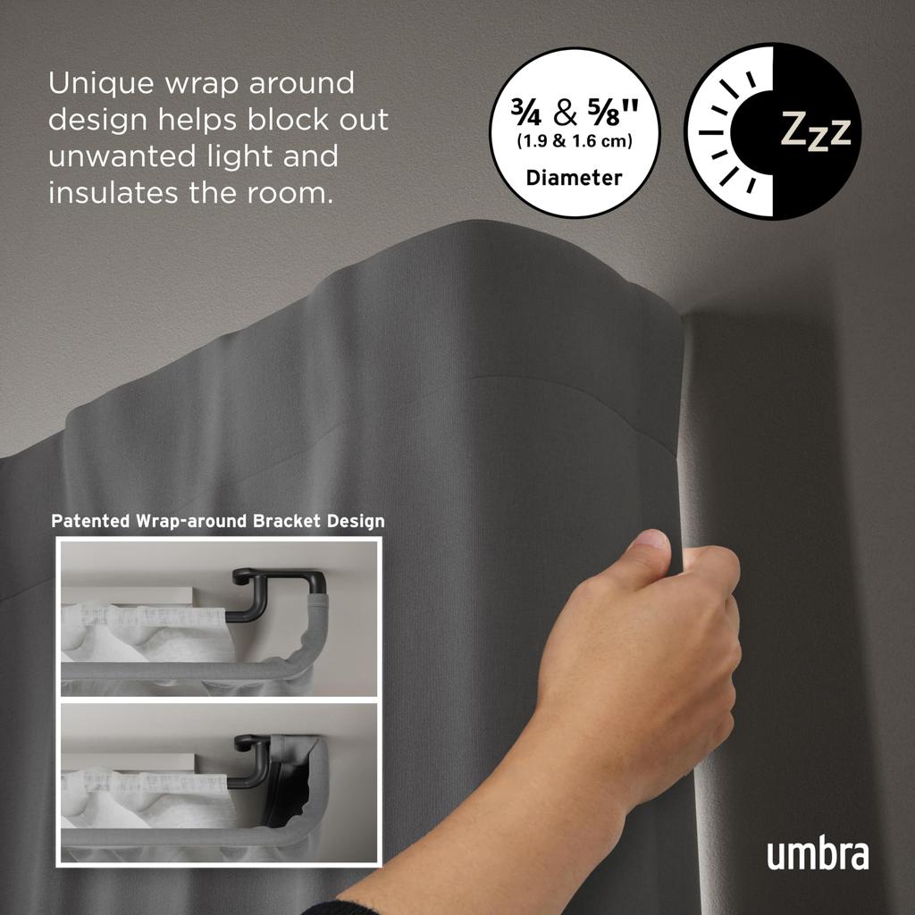 Official Umbra Twilight Double Curtain Rod, 167-365cm, Black