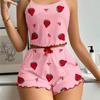 Women's Ribbed Knit Heart Print Camisole Pajama Set - Tank Top & Shorts Two-Piece