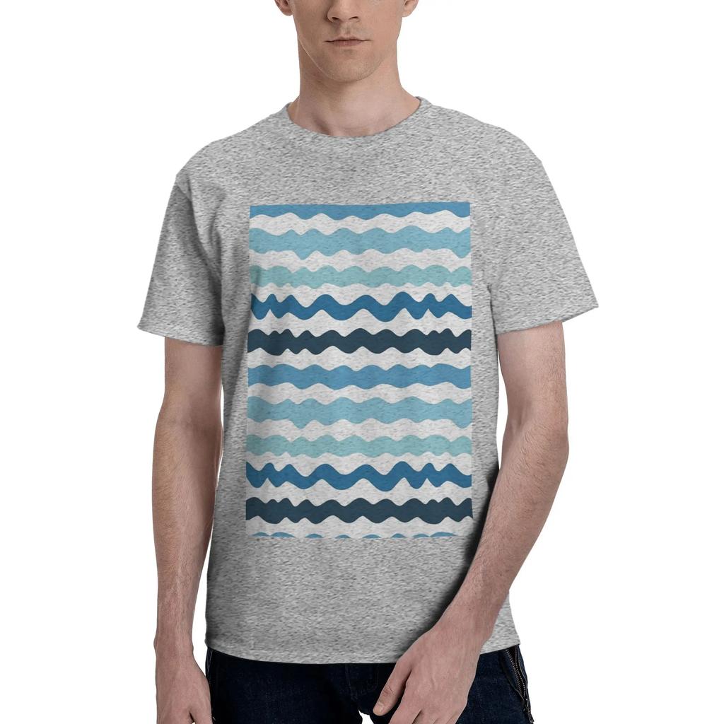 Abstract Blue Wave Pattern Calm Ocean Inspired Design Men TShirt Oversized T Shirts Mens Crew Neck Cotton Tees Short Male