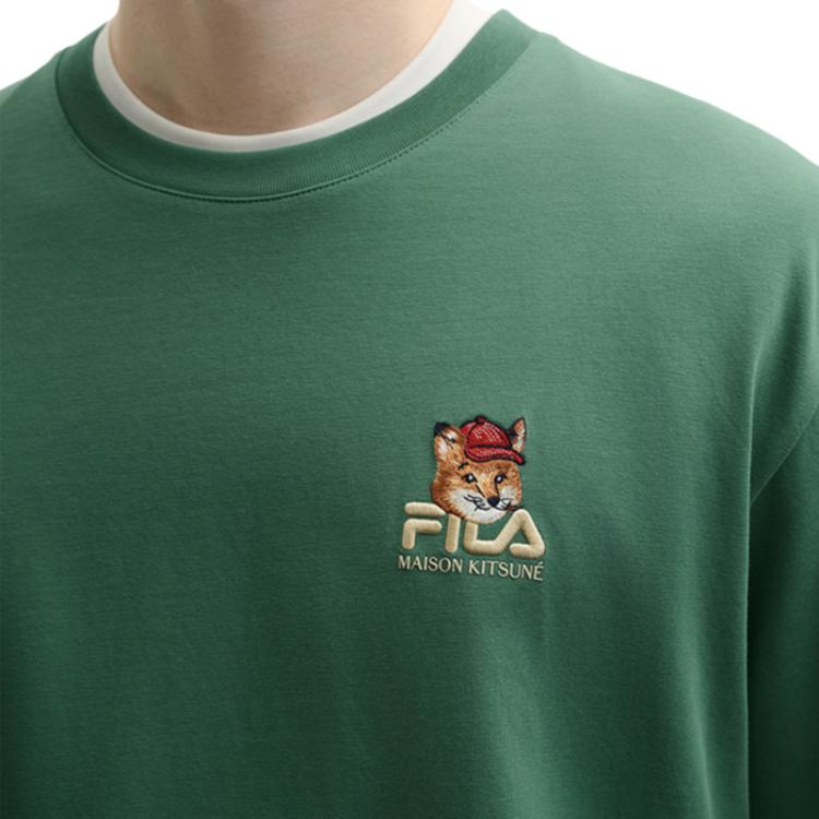 New FILA x Maison Kitsune Little Fox T Shirt Men's Morocco Green F11U529101F-GN
