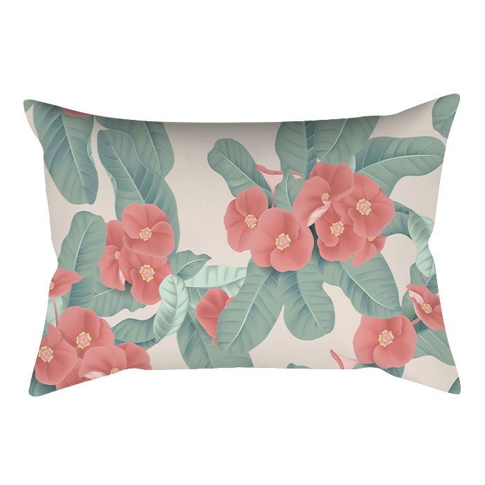 Home Flower and Green Plant Rectangular Waist Pillowcase, Peach Skin Velvet Digital Printed Throw Pillow, Office Waist Cushion Cover