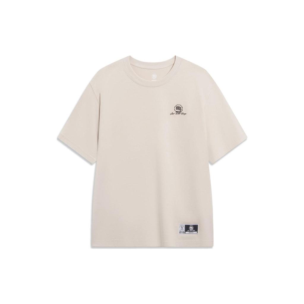 Li-Ning Badfive Series Character Basketball Print Crew Neck Loose Short Sleeve Cotton T-Shirt Unisex Tops Moonlight-Grey AHST281-3