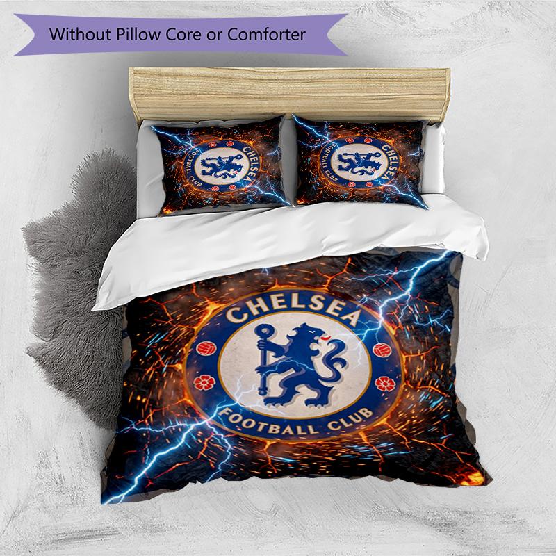 Chelsea FC Pattern Printed 3PCS Bedding Set Soft Skin-Friendly Washable Duvet Cover & Pillowcases Set All Season Bedroom