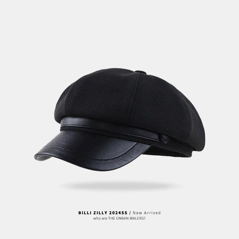 2024 Spring Women's Woolen Beret: Trendy Octagonal Hat, Slimming Artist Flat Cap