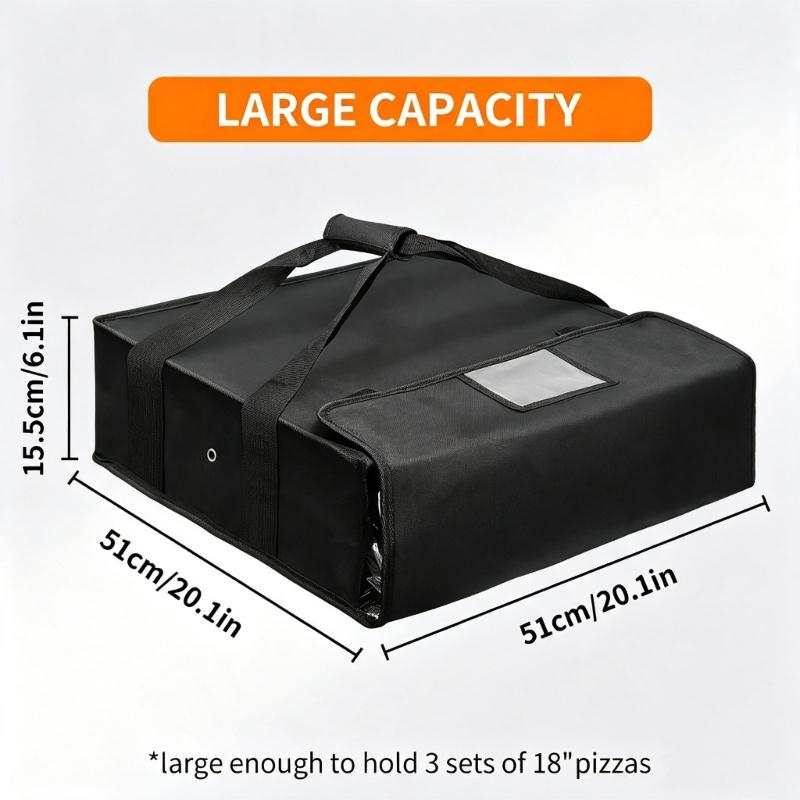 Pizza Transport Bag with Insulated Lining, Quick Close Top, and Front Label Window for Takeout Service, Catering, and Home Pickup Needs