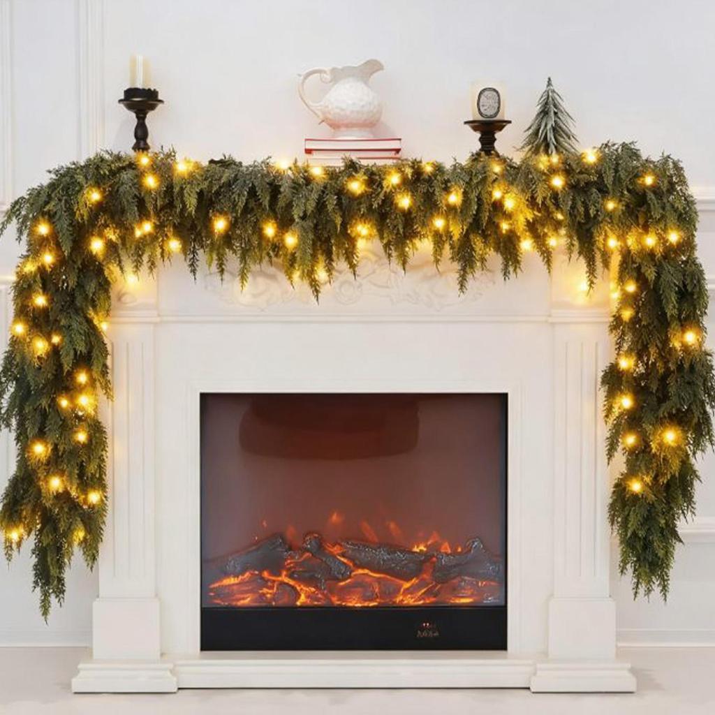 Christmas Garland for Mantle Home Decor with 90 LED Lights 6 Ft Christmas Bendable Garland Decorations for Indoor Outdoor Living