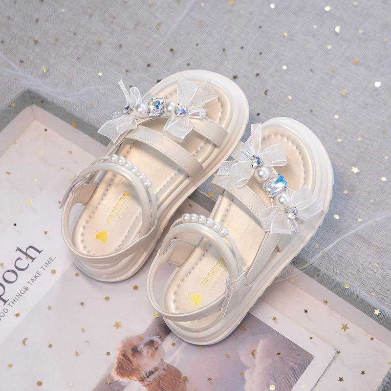 Summer Pearl Girls  Open Toe Bow Sandals - Princess Roman Style 2026 Size 29 бежевый