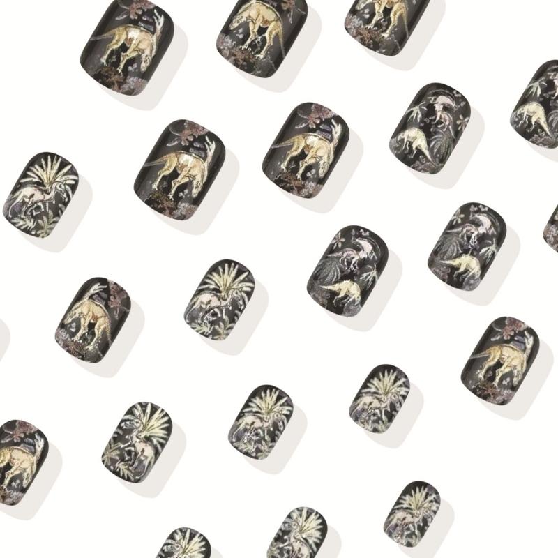 Press on Nail Vintage Jurassic Dinosaur False Nail Art With Easy Application And Removal For Fashion Nail Enthusiasts