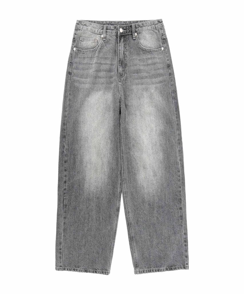 Akeusi Loose Washed Balloon Fit Wide Denim Pants Unisex (Black Wash)