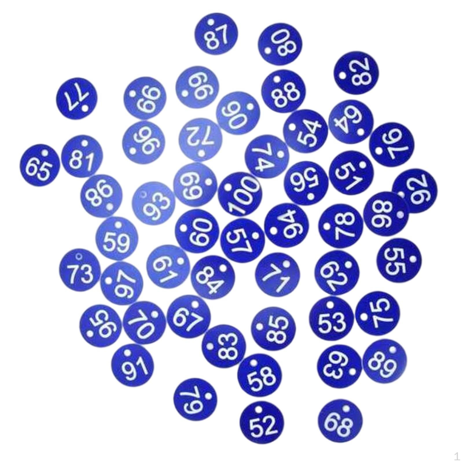 

100 упаковок с круглыми пронумерованными бирками для гостиничных шкафчиков для ресторанов blue+white word
