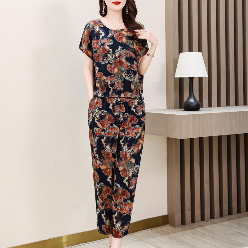 Plus Size Two Piece Sets Female Loose Elegant Pants and Blouse Set