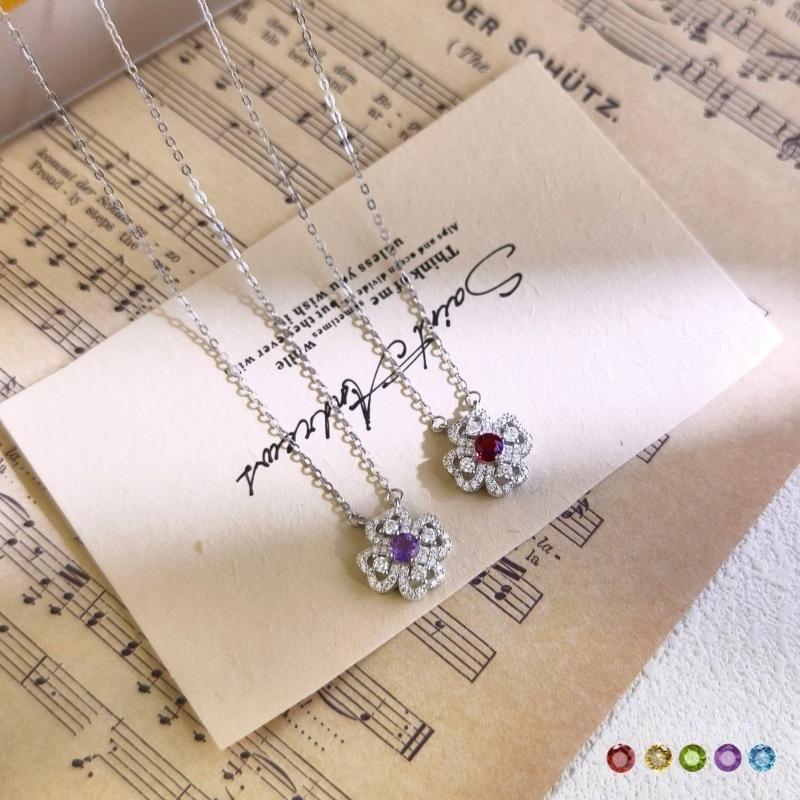 S925 Silver Lucky Four Leaf Clover Pendant Necklace Natural Crystal Clavicle Chain Fashion Jewelry