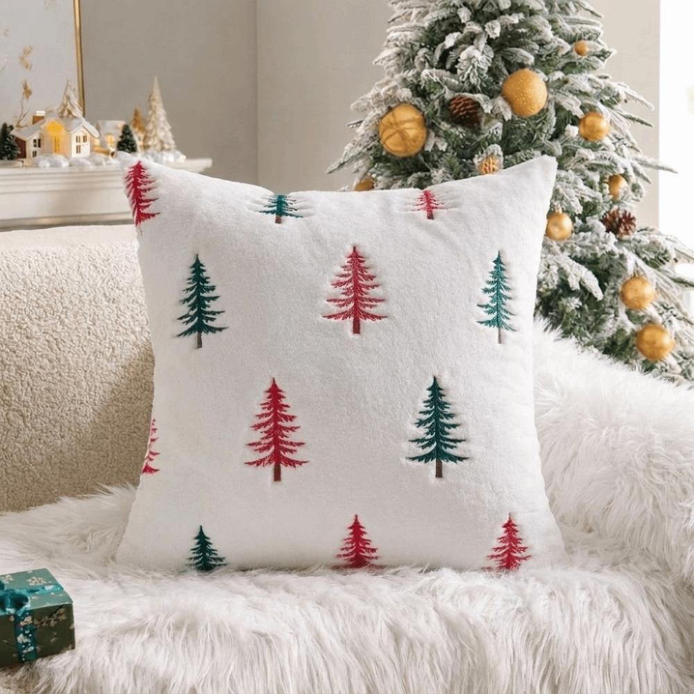 Soft Fluffy Holiday Pillowcase Xmas Tree Throw Pillow Cover Home Decor Plush Cushion Cover Bedroom