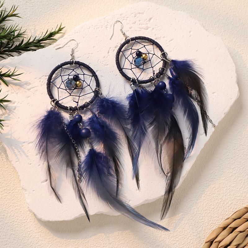 Feather Earrings Ethnic Style Long Tassel Exaggerated Personality Seaside Vacation Style Earrings Women