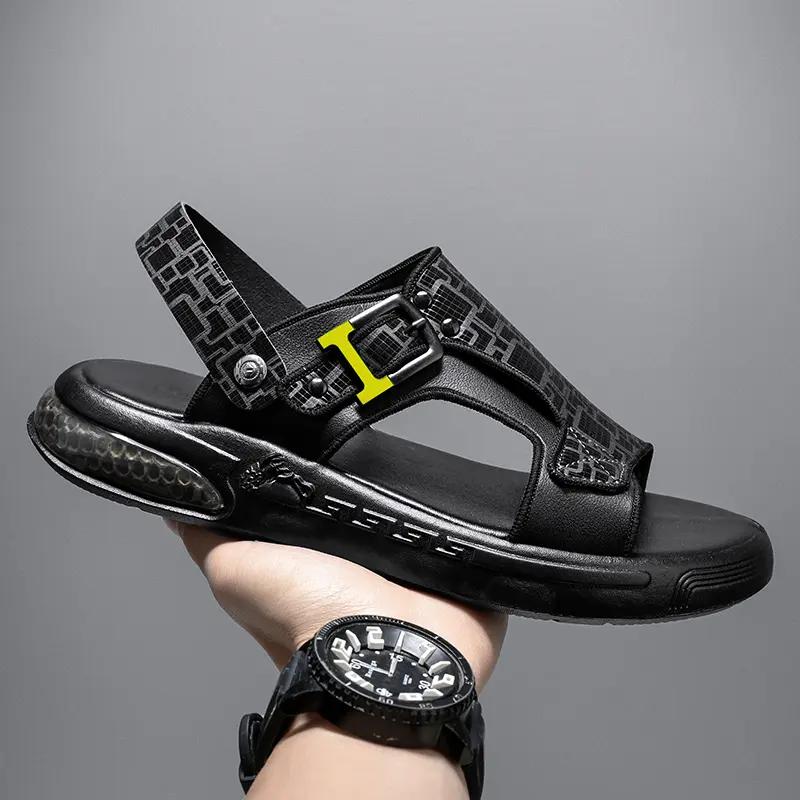 Fashion New Men's Sandals Summer Slippers Leather Face Lazy Shoes Trend Breathable Beach Shoes Cool Anti Slip Beach Shoes Soft Soles Dua