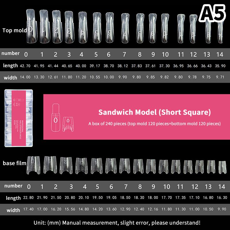 Sandwich Dual Nail Forms 240Pcs 15Size Extensions-Dual Forms Coffin Oval Almond Nail Forms Top Mold Bottom Mold Extensions