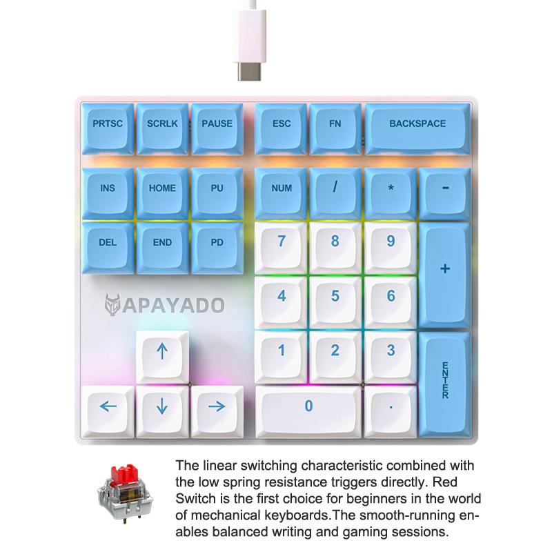 

Проводная механическая 33-клавишная цифровая клавиатура с многоцветной подсветкой, переключатели, аксессуары для ноутбука, внешняя клавиатура as the picture