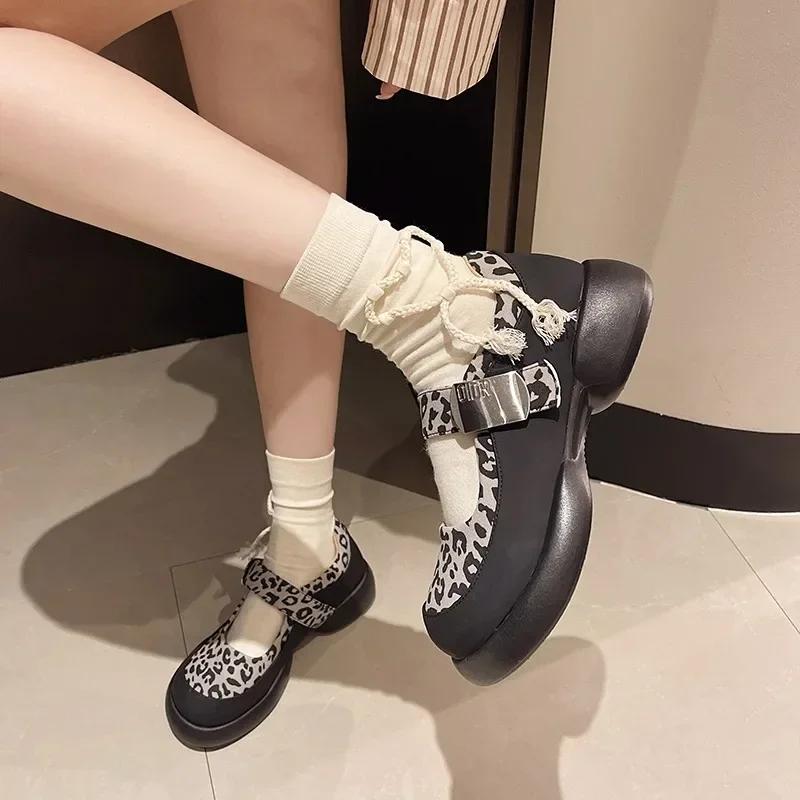 Shoes Female 2025 Hot Sale Buckle Strap Women's High Heels Fashion Leopard Print Office and Career New Round Toe Heels Women
