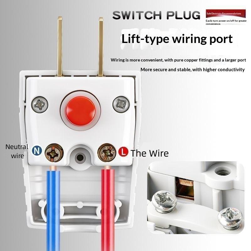 2 Prong Electric Power Plug With On Off Switch And Thick Pure Aluminum Pins 10A 250V For Home Office Daily Usedesert Bling