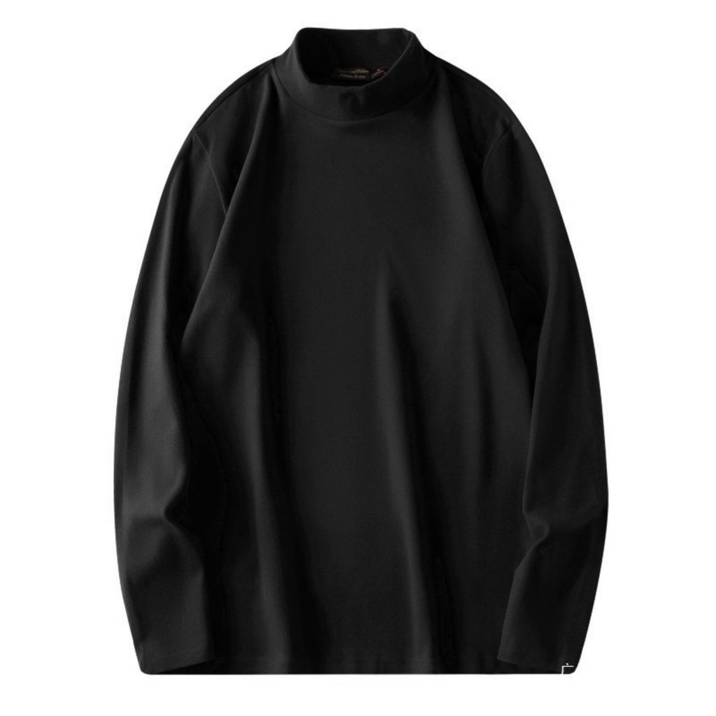Men's Solid-color Casual High-neck Fitted Long-sleeved T-shirt, Men's Suede Warm Base Layer Top