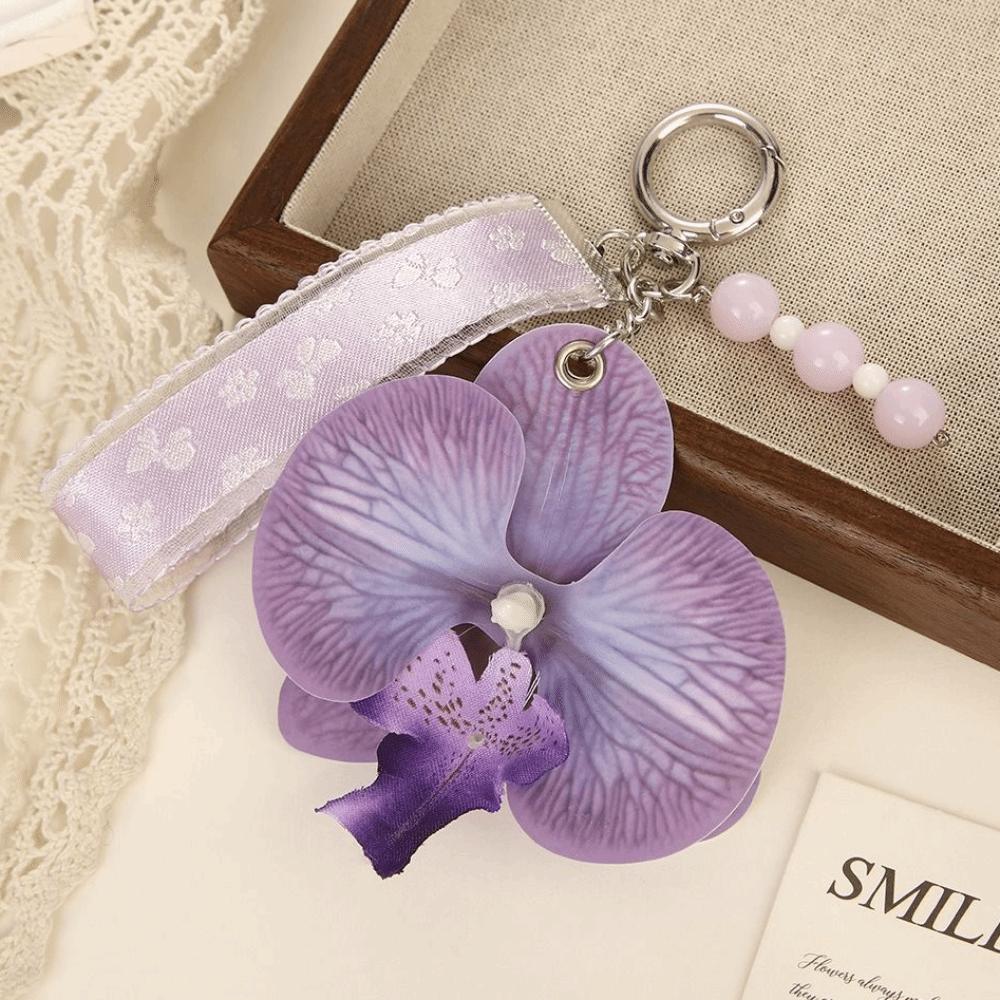Färgglad Blommig Nyckelring Pärlor Väskhänge Ryggsäcksberlock Fjärilsorkidéhänge Barn