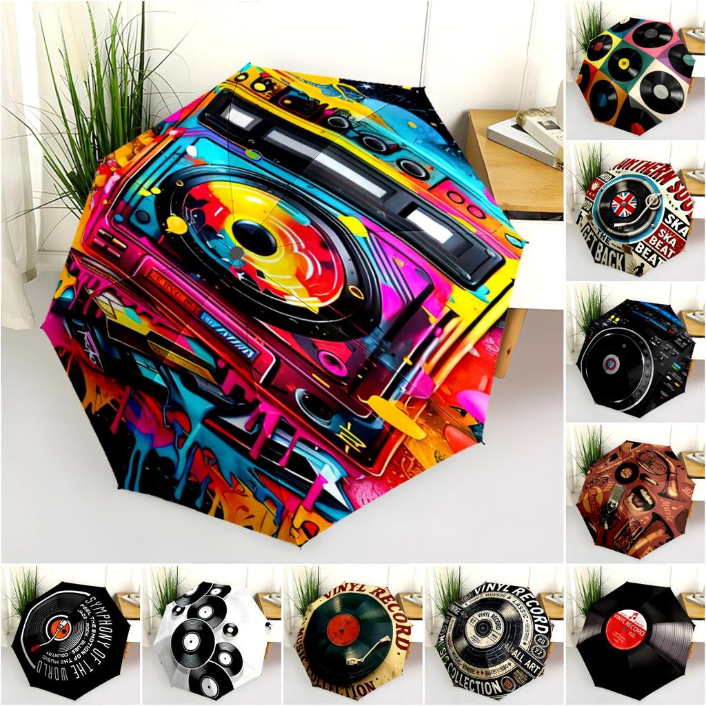 1PC Music Records Umbrella Portable Folding Umbrella Iron Frame Hole Bone Structure Outdoor Home Umbrella A5