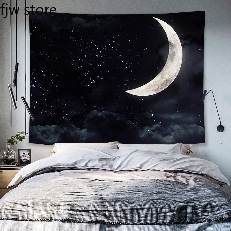 Starry Sky Moon Landscape Tapestry Room Aesthetic  Wall Hanging Art Background Cloth Bedroom Dormitory Home Decoration