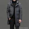 Men's Mid-Length 90% White Duck Down Jacket with Detachable Hood - Warm, Thickened Winter Coat for Middle-Aged Dads