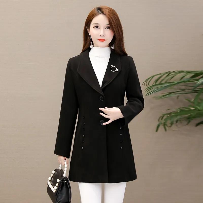 Women's Medium-length Fall and Winter Casual Warm Coat Business Office Warm Tweed Jacket