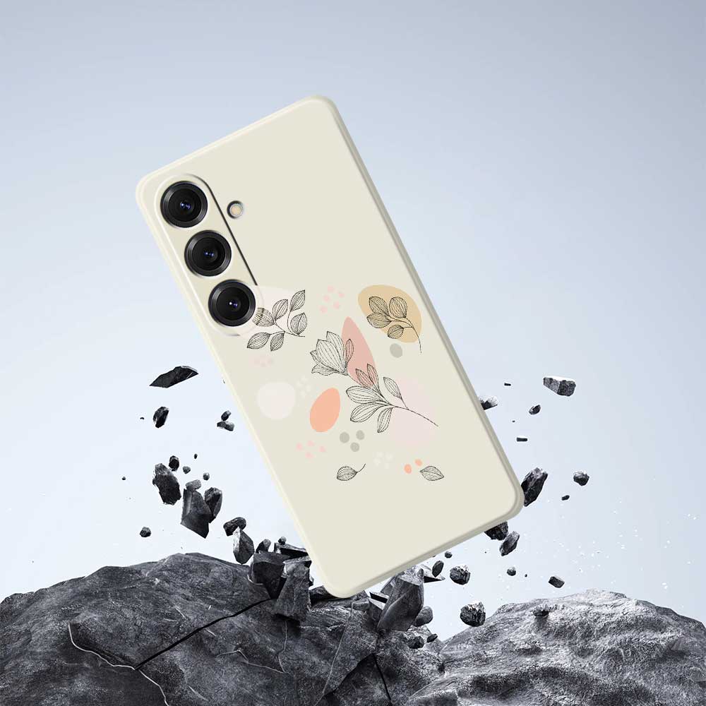 For Samsung Galaxy S25 Case Sketch Leaves Pattern Printing Straight Edge TPU Phone Back Cover