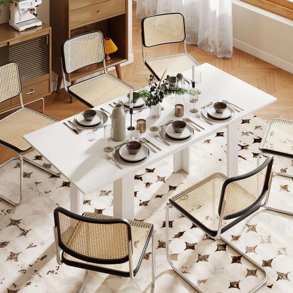 Extendable Dining Table, 140/180 X 80 Cm Kitchen Table for 6-8 People, for Kitchen, Dining Room, White