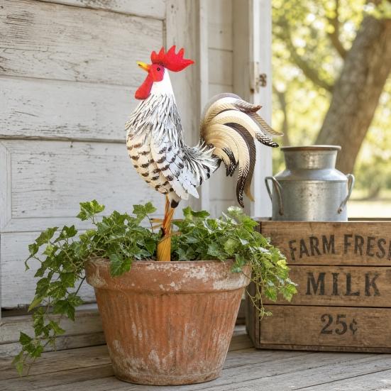 Metal Rooster Statues Waterproof Chicken Sculpture Metal Garden Deco Outdoor Yard Ornament