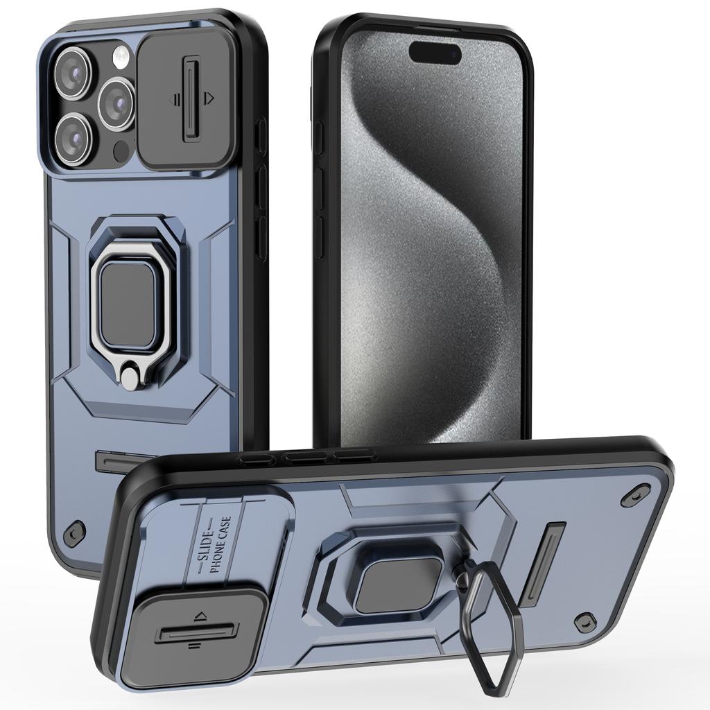 For iPhone 16 Pro Max Case Ring Kickstand Camshield PC+TPU Phone Cover