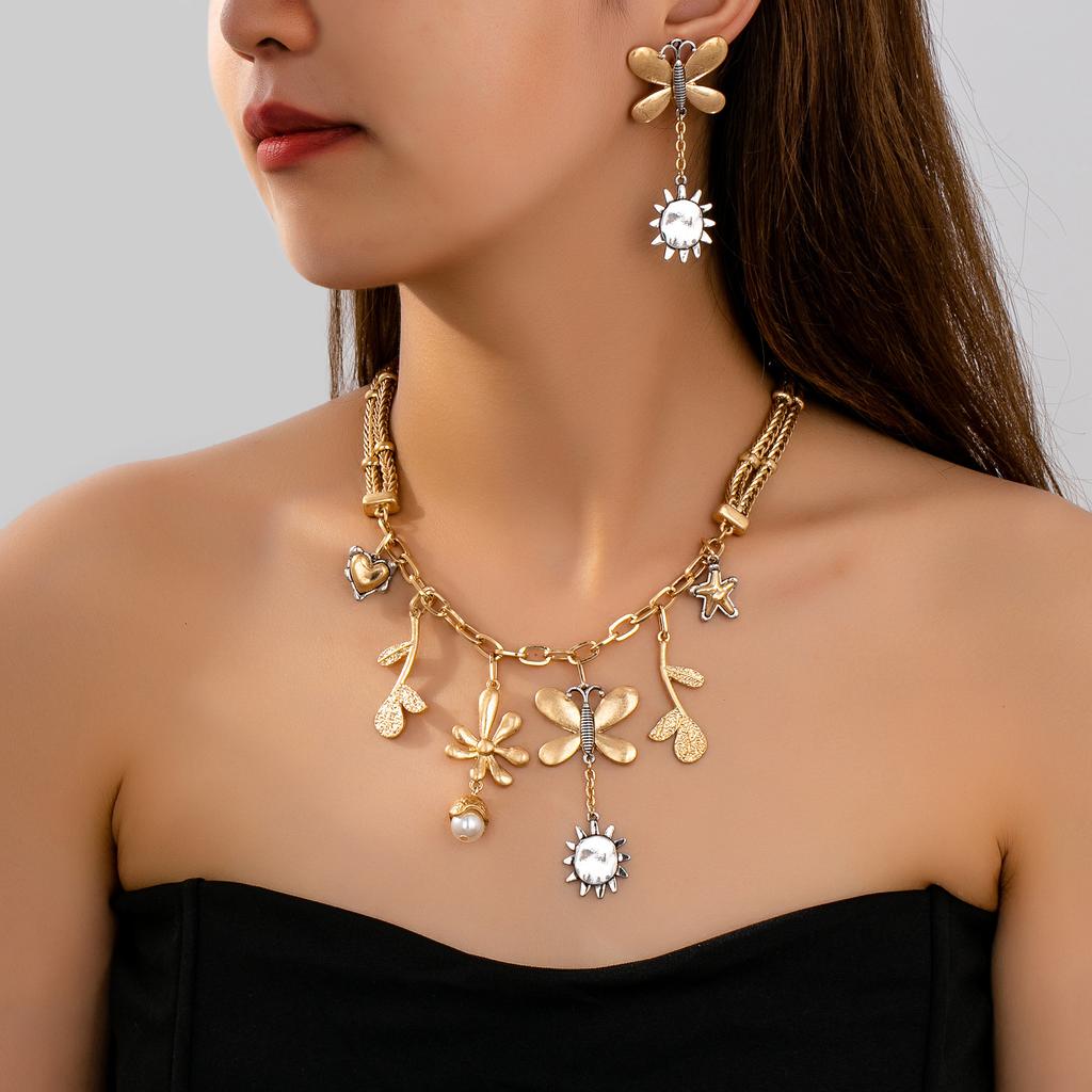 ZA New Personalized Exaggerated Petal Butterfly Pendant Necklace Earrings Temperament Jewelry