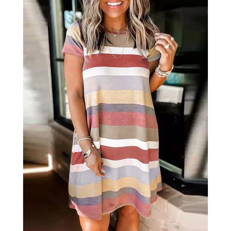 

Loose Striped Printed Jumpsuit Long Skirt Stripe Print Jumpsuit Long dress Orange Red M