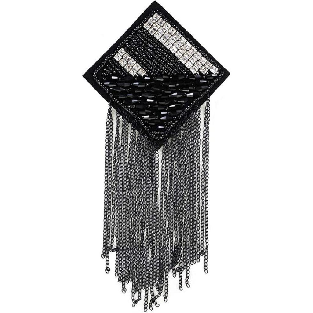 Tassel Chain Shoulder Board Badges Beads Rhinestones Patch Epaulet Epaulette Applique for Military Suit 2 Pieces